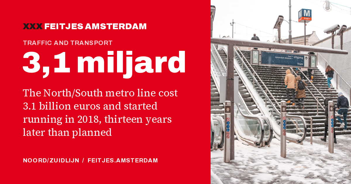 3,1 miljard: The North/South metro line cost 3.1 billion euros and started running in 2018, thirteen years later than planned